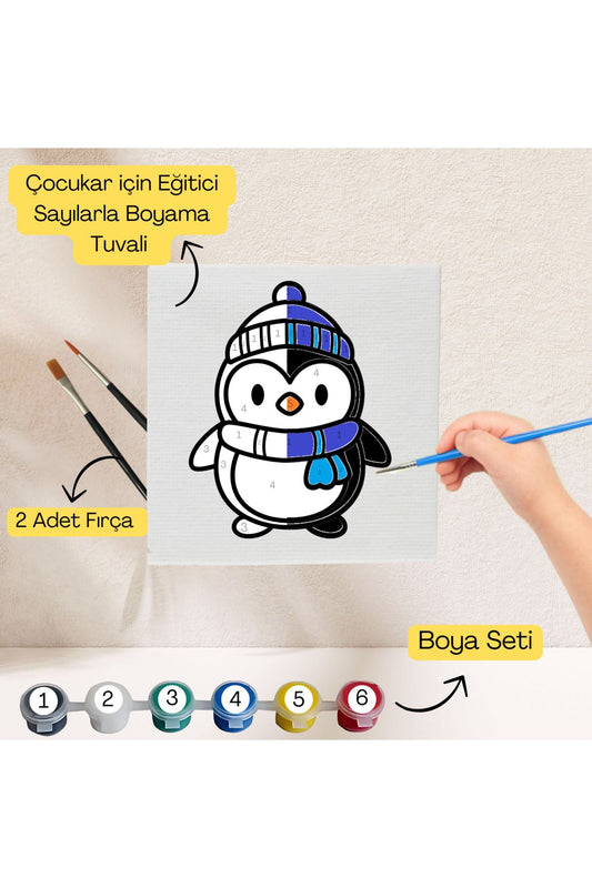Çocuklar İçin Eğitici Sayılarla Boyama Seti Penguen–20x20 Tuval,Boya&Fırça,Sanat ve Zeka,Şovalesiz 20X20 çocuklar için sayılarla boyama seti ürün görseli