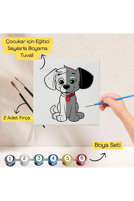 Çocuklar İçin Eğitici Sayılarla Boyama Seti Köpek–20x20 Tuval,Boya&Fırça,Sanat ve Zeka,Şovalesiz 20X20 çocuklar için sayılarla boyama seti ürün görseli