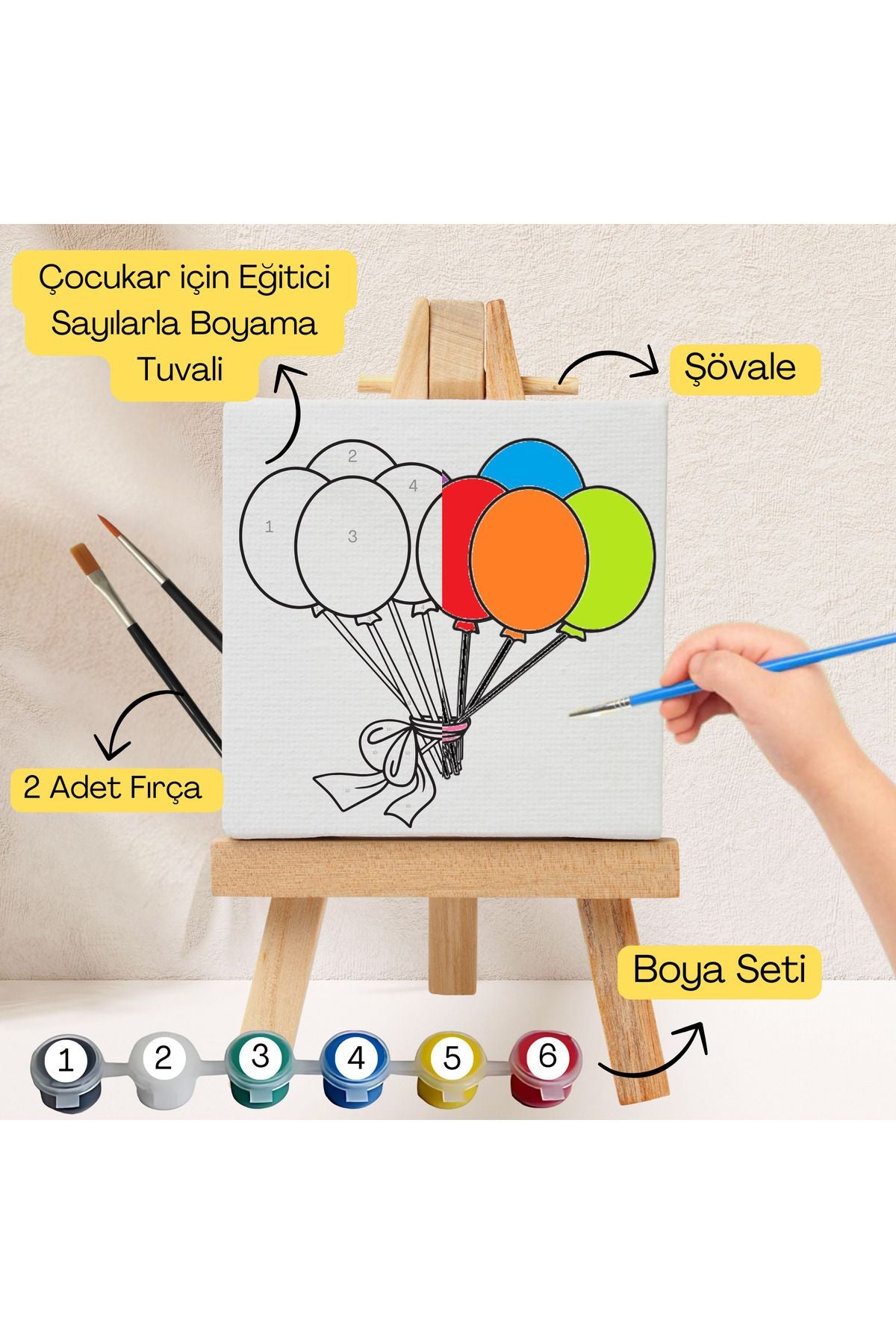Çocuklar İçin Eğitici Sayılarla Boyama Seti Balon–20x20 Tuval,Şövale,Boya&Fırça ,Sanat ve Zeka 20X20 çocuklar için sayılarla boyama seti ürün görseli