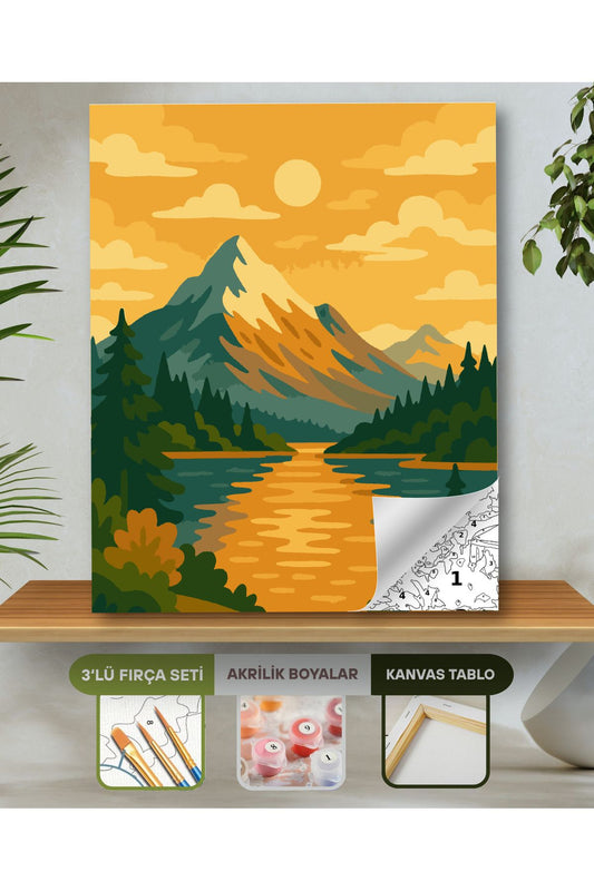 Sayılarla Boyama Seti 40x50 Cm (Çıtalı) Fırça Boya Dahil Numaralı Tuval-Karlı Dağ Manzara 40X50 sayılarla boyama seti ürün görseli