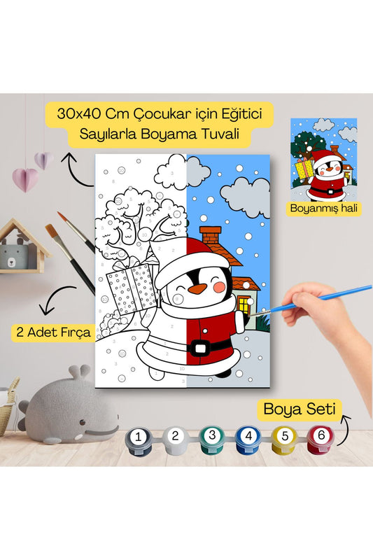 Çocuklar İçin Eğitici Sayılarla Boyama Seti Noel Baba–30x40 Tuval,Boya&Fırça ,Sanat ve Zeka 30X40 çocuklar için sayılarla boyama seti ürün görseli