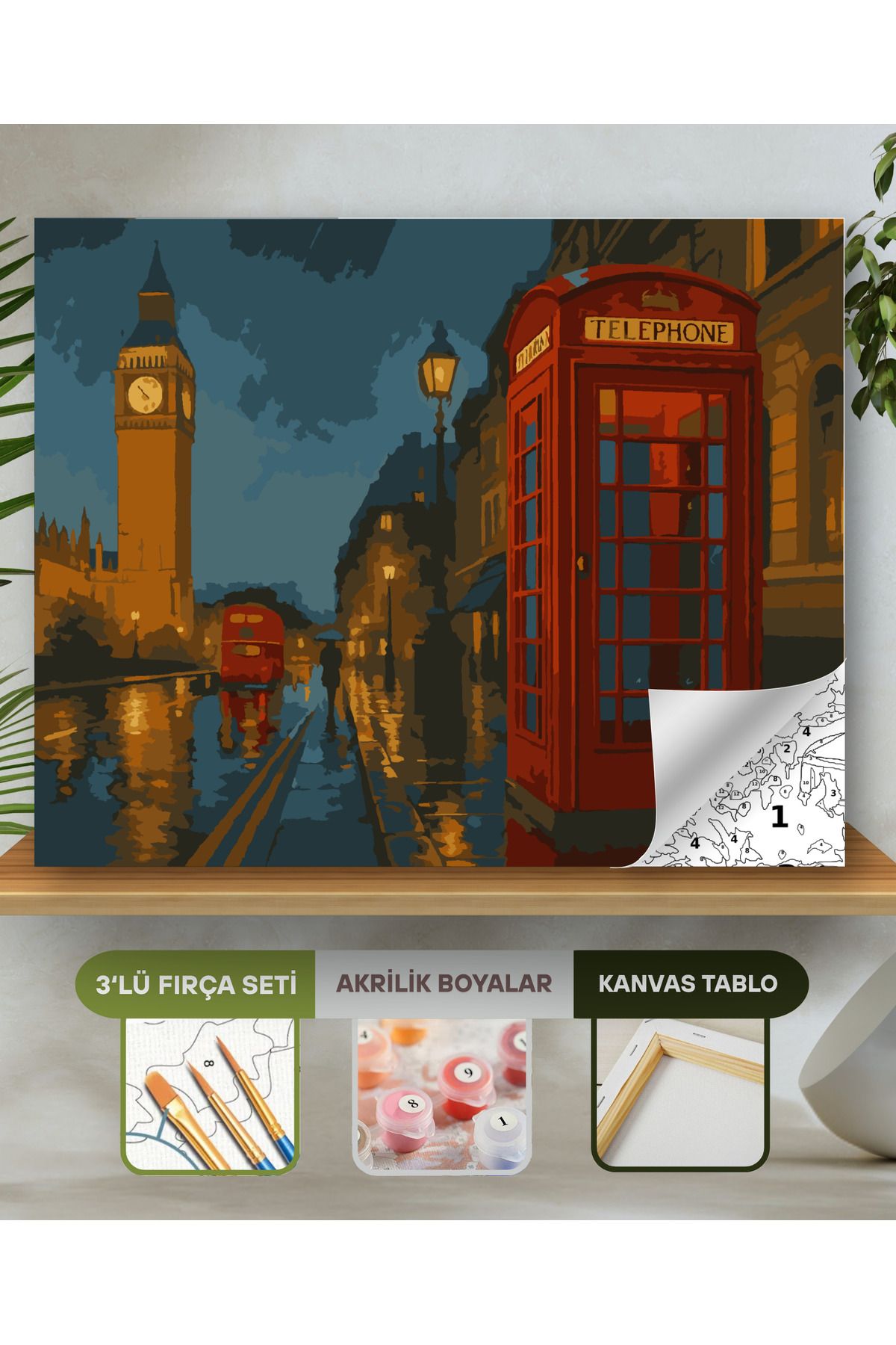 Sayılarla Boyama Seti 40x50 Cm (Çıtalı) Fırça Boya Dahil Numaralı Tuval-Londra Sokakları 40X50 sayılarla boyama seti ürün görseli