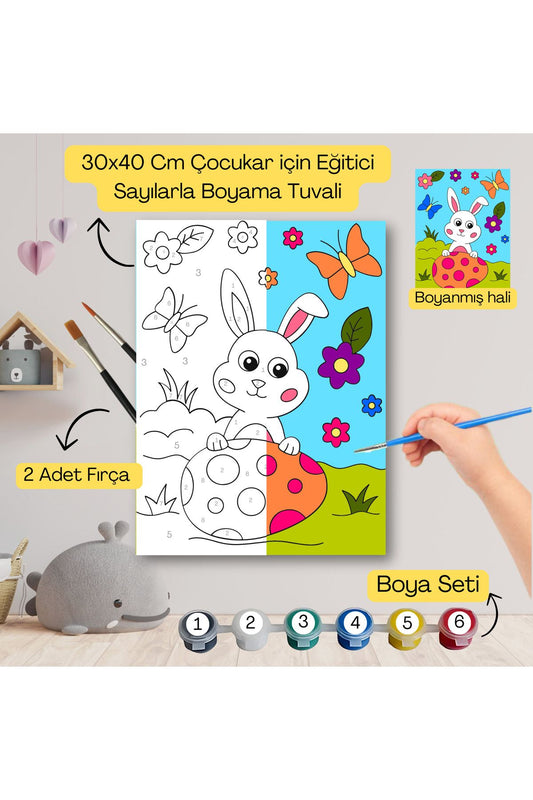 Çocuklar İçin Eğitici Sayılarla Boyama Seti Sevimli Tavşan–30x40 Tuval,Boya&Fırça ,Sanat ve Zeka 30X40 çocuklar için sayılarla boyama seti ürün görseli