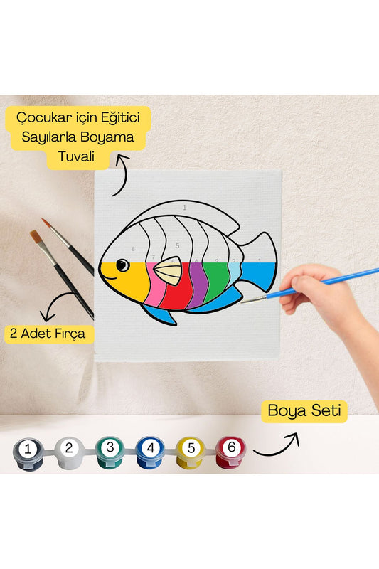 Çocuklar İçin Eğitici Sayılarla Boyama Seti Balık–20x20 Tuval,Boya&Fırça,Sanat ve Zeka,Şovalesiz 20X20 çocuklar için sayılarla boyama seti ürün görseli