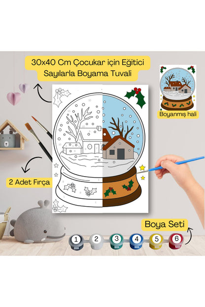 Çocuklar İçin Eğitici Sayılarla Boyama Seti Kar Küresi–30x40 Tuval,Boya&Fırça ,Sanat ve Zeka 30X40 çocuklar için sayılarla boyama seti ürün görseli
