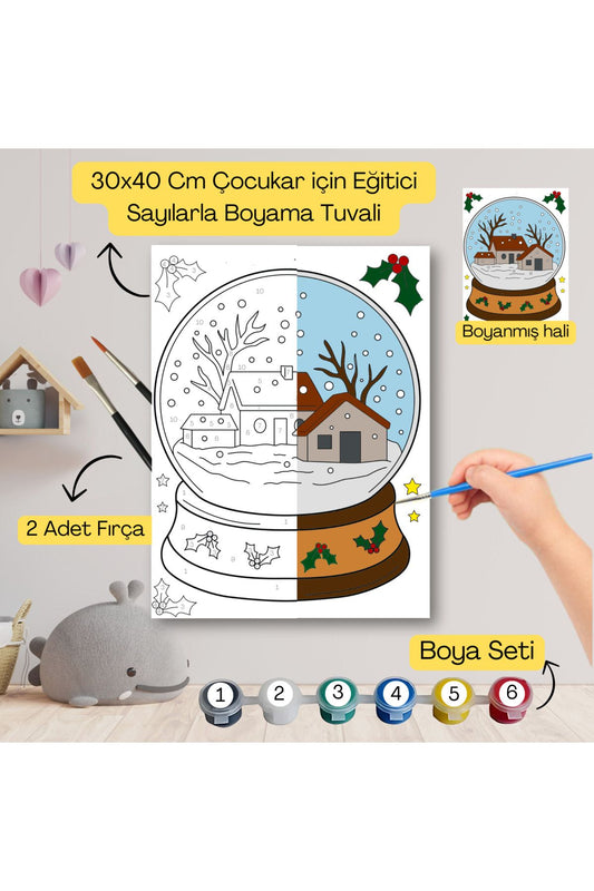 Çocuklar İçin Eğitici Sayılarla Boyama Seti Kar Küresi–30x40 Tuval,Boya&Fırça ,Sanat ve Zeka 30X40 çocuklar için sayılarla boyama seti ürün görseli