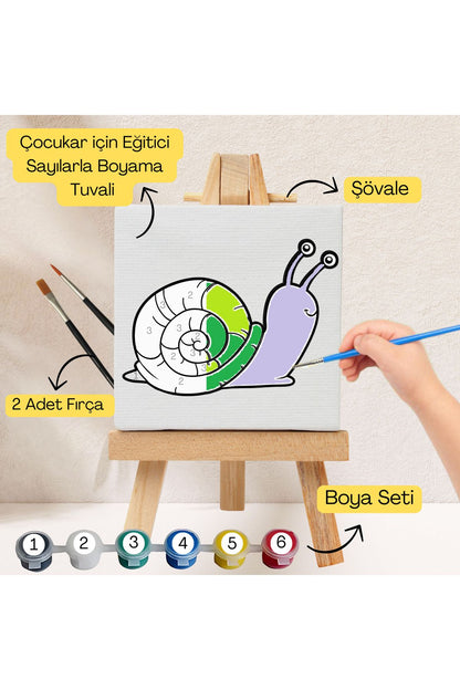 Çocuklar İçin Eğitici Sayılarla Boyama Seti Salyangoz–20x20 Tuval,Şövale,Boya&Fırça ,Sanat ve Zeka 20X20 çocuklar için sayılarla boyama seti ürün görseli