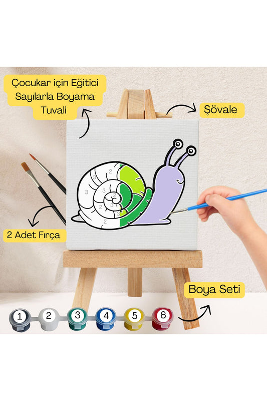Çocuklar İçin Eğitici Sayılarla Boyama Seti Salyangoz–20x20 Tuval,Şövale,Boya&Fırça ,Sanat ve Zeka 20X20 çocuklar için sayılarla boyama seti ürün görseli