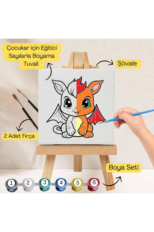 Çocuklar İçin Eğitici Sayılarla Boyama Seti Dragon–20x20 Tuval,Şövale,Boya&Fırça ,Sanat ve Zeka 20X20 çocuklar için sayılarla boyama seti ürün görseli