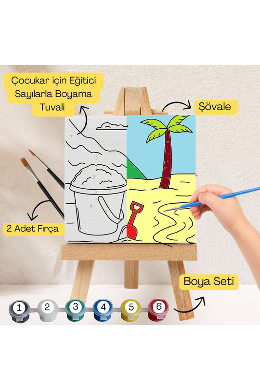 Çocuklar İçin Eğitici Sayılarla Boyama Seti Yaz–20x20 Tuval,Şövale,Boya&Fırça ,Sanat ve Zeka 20X20 çocuklar için sayılarla boyama seti ürün görseli