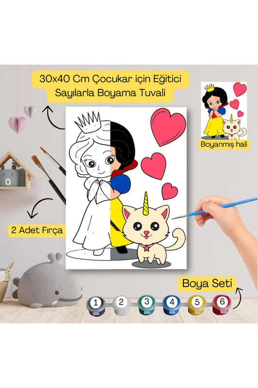 Çocuklar İçin Eğitici Sayılarla Boyama Seti Prenses–30x40 Tuval,Boya&Fırça ,Sanat ve Zeka 30X40 çocuklar için sayılarla boyama seti ürün görseli