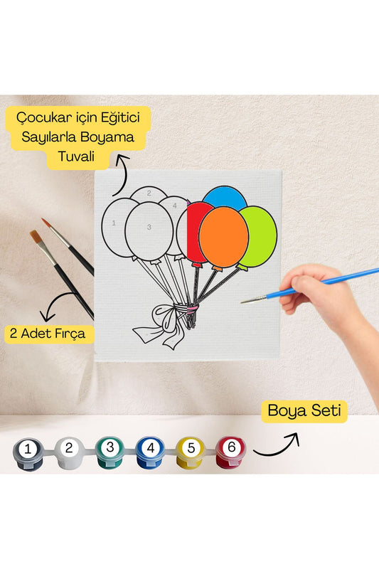 Çocuklar İçin Eğitici Sayılarla Boyama Seti Balon–20x20 Tuval,Boya&Fırça,Sanat ve Zeka,Şovalesiz 20X20 çocuklar için sayılarla boyama seti ürün görseli