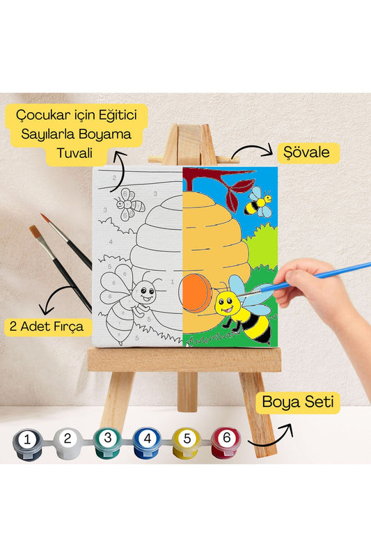 Çocuklar İçin Eğitici Sayılarla Boyama Seti Arı Kovanı–20x20 Tuval,Şövale,Boya&Fırça ,Sanat ve Zeka 20X20 çocuklar için sayılarla boyama seti ürün görseli