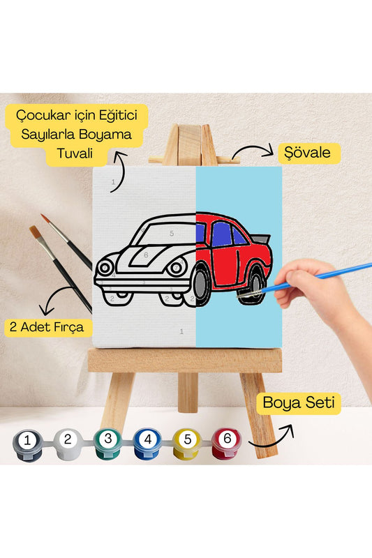 Çocuklar İçin Eğitici Sayılarla Boyama Seti Araba–20x20 Tuval,Şövale,Boya&Fırça ,Sanat ve Zeka 20X20 çocuklar için sayılarla boyama seti ürün görseli