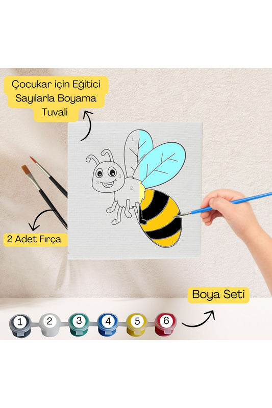 Çocuklar İçin Eğitici Sayılarla Boyama Seti Arı–20x20 Tuval,Boya&Fırça,Sanat ve Zeka,Şovalesiz 20X20 çocuklar için sayılarla boyama seti ürün görseli
