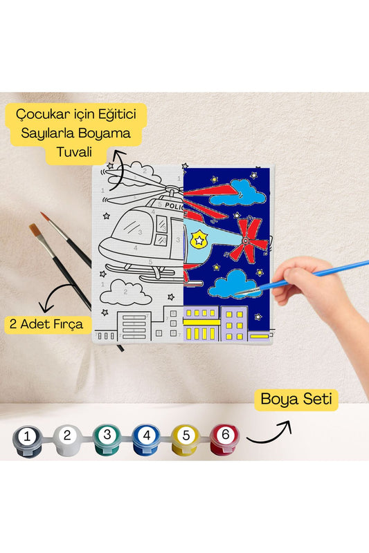 Çocuklar İçin Eğitici Sayılarla Boyama Seti Helikopter–20x20 ,Boya&Fırça,Sanat ve Zeka,Şovalesiz 20X20 çocuklar için sayılarla boyama seti ürün görseli
