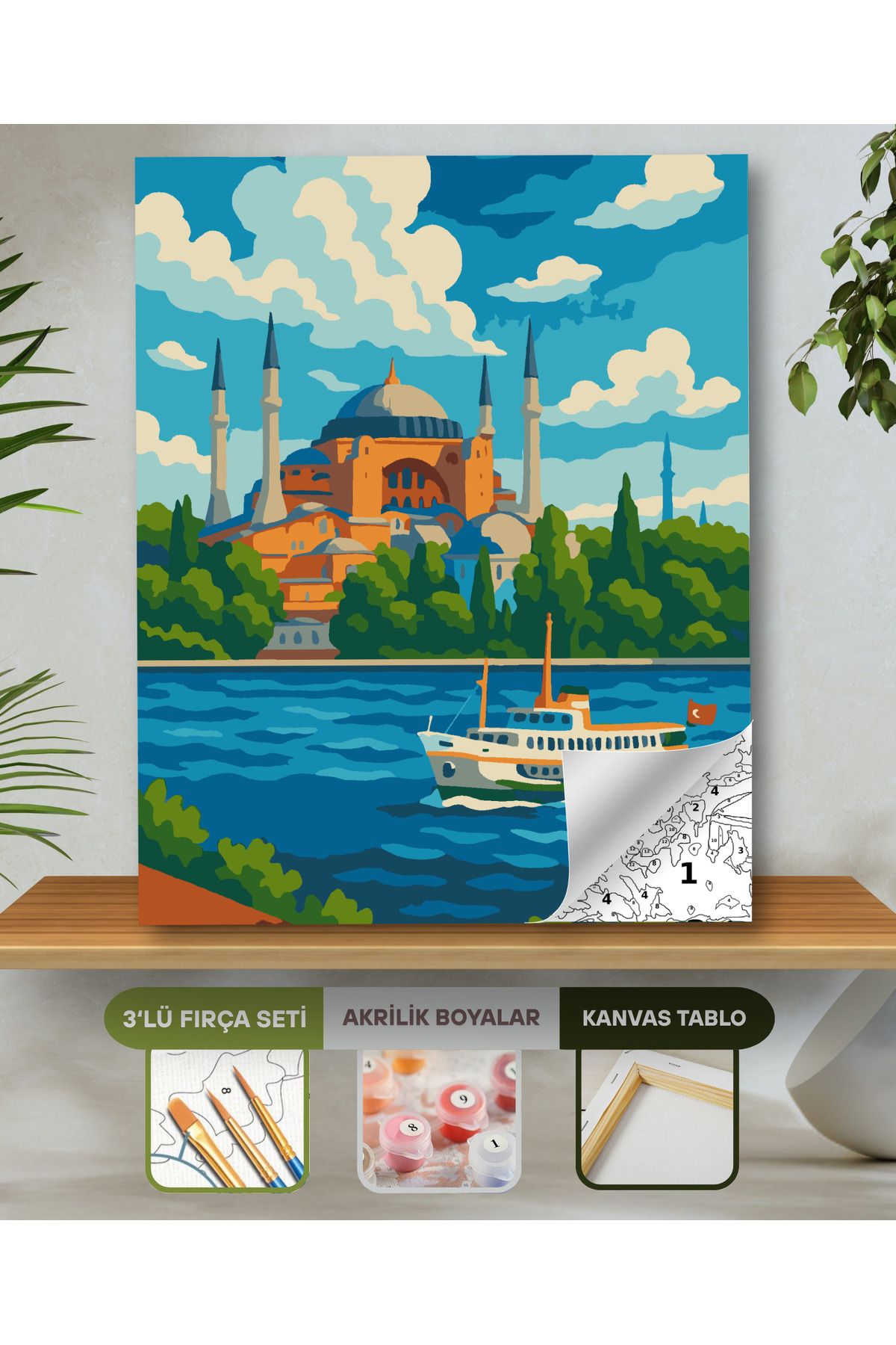 Sayılarla Boyama Seti 40x50 Cm (Çıtalı) Fırça Boya Dahil Numaralı Tuval-Camii Manzara 40X50 sayılarla boyama seti ürün görseli