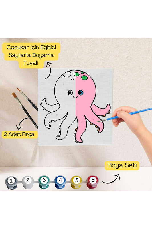 Çocuklar İçin Eğitici Sayılarla Boyama Seti Ahtapot–20x20 Tuval,Boya&Fırça,Sanat ve Zeka,Şovalesiz 20X20 çocuklar için sayılarla boyama seti ürün görseli