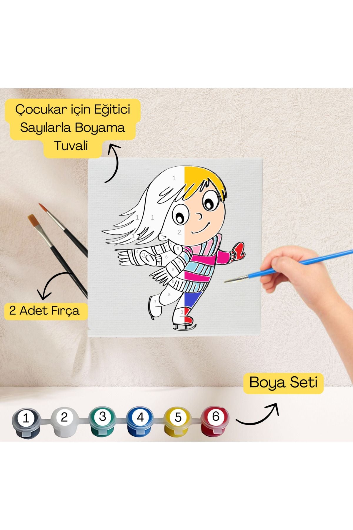 Çocuklar İçin Eğitici Sayılarla Boyama Seti Sevimli Kız–20x20 ,Boya&Fırça,Sanat ve Zeka,Şovalesiz 20X20 çocuklar için sayılarla boyama seti ürün görseli