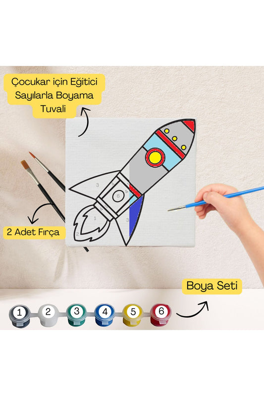 Çocuklar İçin Eğitici Sayılarla Boyama Seti Roket–20x20 Tuval,Boya&Fırça,Sanat ve Zeka,Şovalesiz 20X20 çocuklar için sayılarla boyama seti ürün görseli