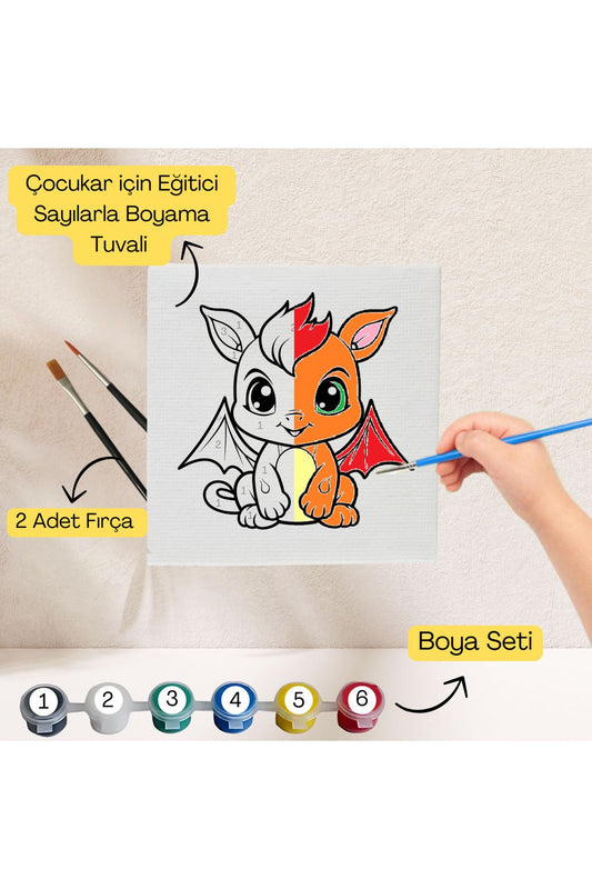Çocuklar İçin Eğitici Sayılarla Boyama Seti Dragon–20x20 Tuval,Boya&Fırça,Sanat ve Zeka,Şovalesiz 20X20 çocuklar için sayılarla boyama seti ürün görseli