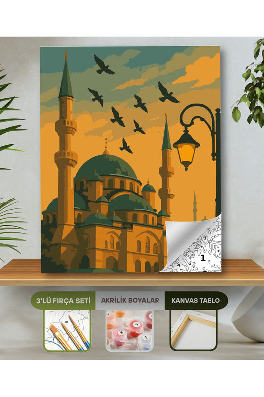 Sayılarla Boyama Seti 40x50 Cm (Çıtalı) Fırça Boya Dahil Numaralı Tuval-Camii Huzur 40X50 sayılarla boyama seti ürün görseli