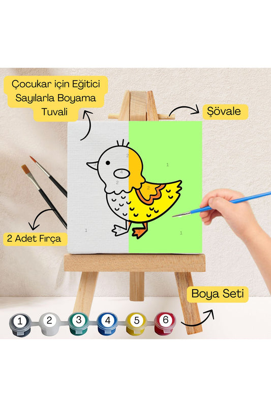 Çocuklar İçin Eğitici Sayılarla Boyama Seti Civciv–20x20 Tuval,Şövale,Boya&Fırça ,Sanat ve Zeka 20X20 çocuklar için sayılarla boyama seti ürün görseli