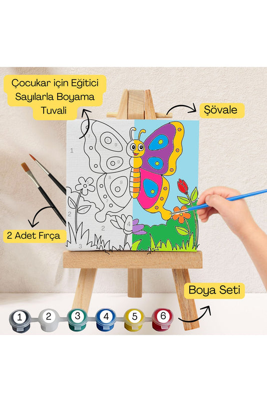 Çocuklar İçin Eğitici Sayılarla Boyama Seti Kelebek–20x20 Tuval,Şövale,Boya&Fırça ,Sanat ve Zeka 20X20 çocuklar için sayılarla boyama seti ürün görseli