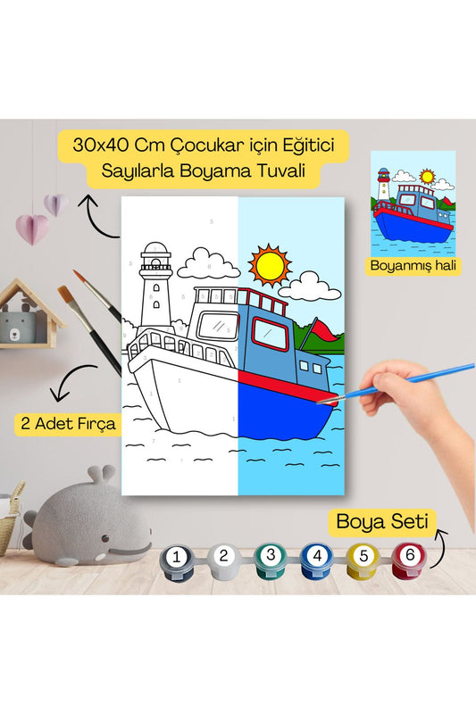Çocuklar İçin Eğitici Sayılarla Boyama Seti Gemi–30x40 Tuval,Boya&Fırça ,Sanat ve Zeka 30X40 çocuklar için sayılarla boyama seti ürün görseli