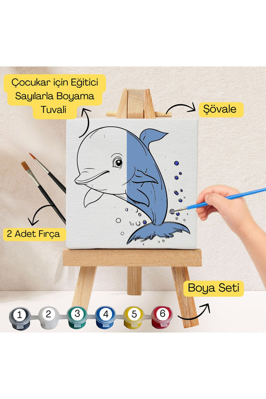 Çocuklar İçin Eğitici Sayılarla Boyama Seti Yunus–20x20 Tuval,Şövale,Boya&Fırça ,Sanat ve Zeka 20X20 çocuklar için sayılarla boyama seti ürün görseli