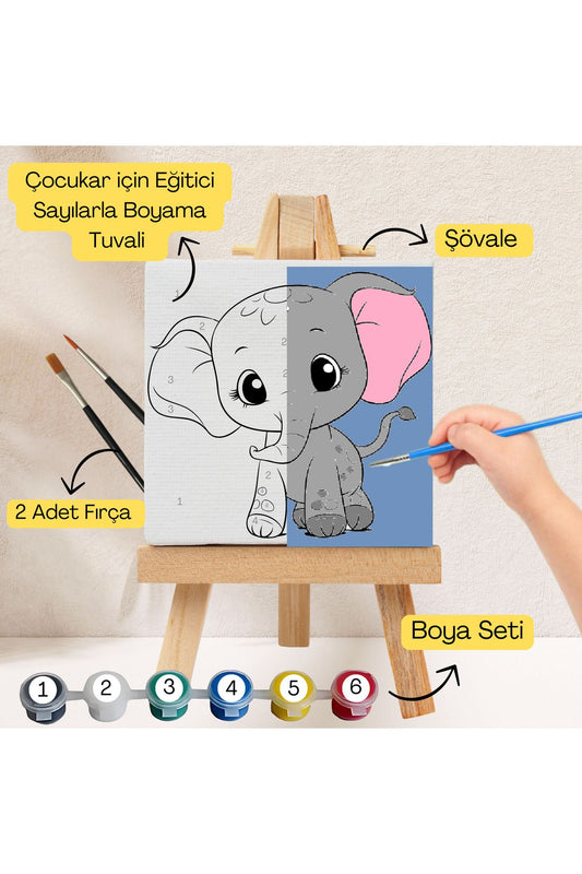 Çocuklar İçin Eğitici Sayılarla Boyama Seti Fil–20x20 Tuval,Şövale,Boya&Fırça ,Sanat ve Zeka 20X20 çocuklar için sayılarla boyama seti ürün görseli