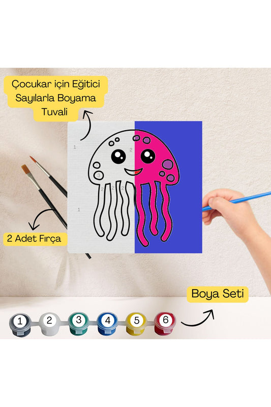 Çocuklar İçin Eğitici Sayılarla Boyama Seti Deniz Anası–20x20 ,Boya&Fırça,Sanat ve Zeka,Şovalesiz 20X20 çocuklar için sayılarla boyama seti ürün görseli