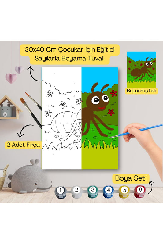 Çocuklar İçin Eğitici Sayılarla Boyama Seti Karınca–30x40 Tuval,Boya&Fırça ,Sanat ve Zeka 30X40 çocuklar için sayılarla boyama seti ürün görseli