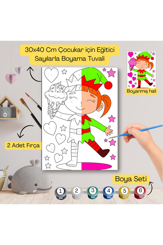 Çocuklar İçin Eğitici Sayılarla Boyama Seti Şeker Kız–30x40 Tuval,Boya&Fırça ,Sanat ve Zeka 30X40 çocuklar için sayılarla boyama seti ürün görseli