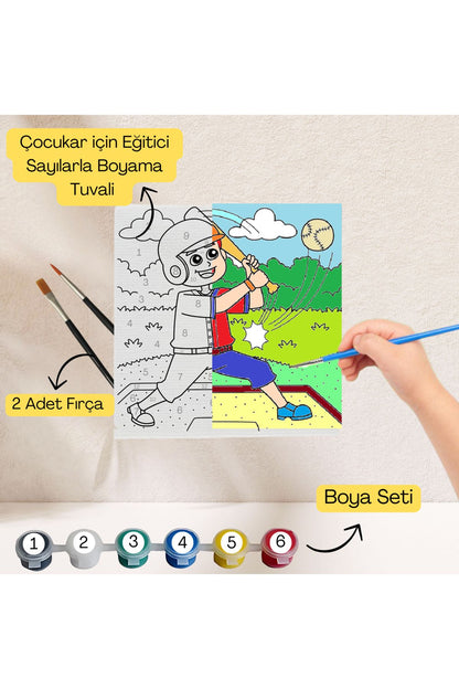 Çocuklar İçin Eğitici Sayılarla Boyama Seti Beyzbol–20x20 Tuval,Boya&Fırça,Sanat ve Zeka,Şovalesiz 20X20 çocuklar için sayılarla boyama seti ürün görseli