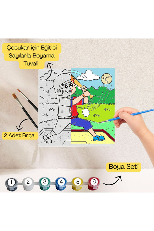 Çocuklar İçin Eğitici Sayılarla Boyama Seti Beyzbol–20x20 Tuval,Boya&Fırça,Sanat ve Zeka,Şovalesiz 20X20 çocuklar için sayılarla boyama seti ürün görseli