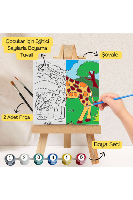 Çocuklar İçin Eğitici Sayılarla Boyama Seti Zürafa–20x20 Tuval,Şövale,Boya&Fırça ,Sanat ve Zeka 20X20 çocuklar için sayılarla boyama seti ürün görseli
