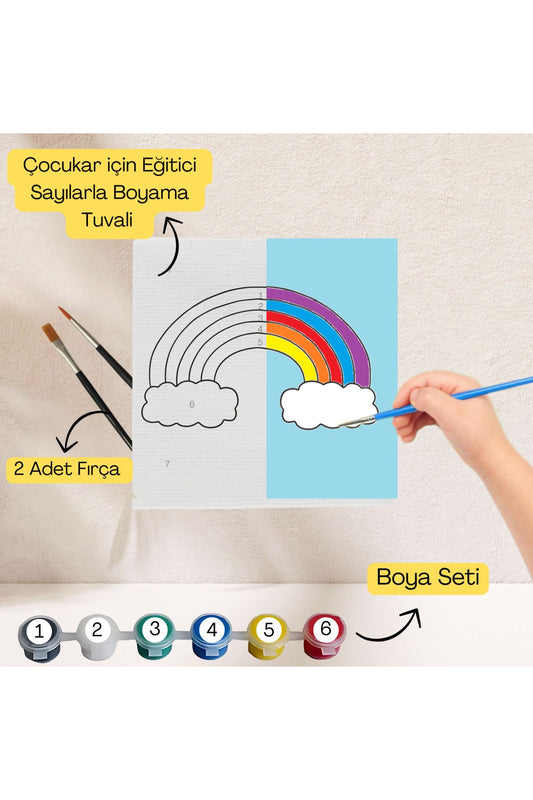 Çocuklar İçin Eğitici Sayılarla Boyama Seti Gökkuşağı–20x20 Tuval,Boya&Fırça,Sanat ve Zeka,Şovalesiz 20X20 çocuklar için sayılarla boyama seti ürün görseli