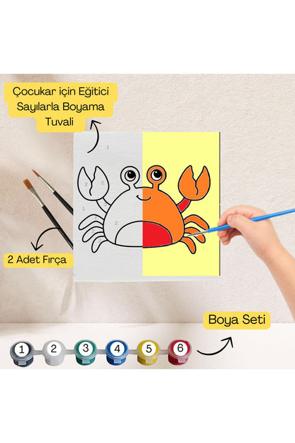 Çocuklar İçin Eğitici Sayılarla Boyama Seti Yengeç–20x20 Tuval,Boya&Fırça,Sanat ve Zeka,Şovalesiz 20X20 çocuklar için sayılarla boyama seti ürün görseli