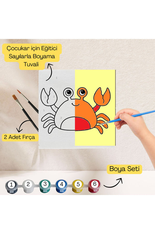 Çocuklar İçin Eğitici Sayılarla Boyama Seti Yengeç–20x20 Tuval,Boya&Fırça,Sanat ve Zeka,Şovalesiz 20X20 çocuklar için sayılarla boyama seti ürün görseli