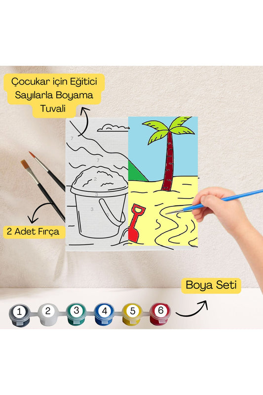 Çocuklar İçin Eğitici Sayılarla Boyama Seti Yaz–20x20 Tuval,Boya&Fırça,Sanat ve Zeka,Şovalesiz 20X20 çocuklar için sayılarla boyama seti ürün görseli