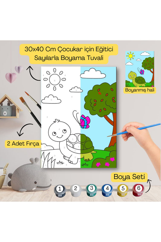 Çocuklar İçin Eğitici Sayılarla Boyama Seti Kaplumbağa–30x40 Tuval,Boya&Fırça ,Sanat ve Zeka 30X40 çocuklar için sayılarla boyama seti ürün görseli