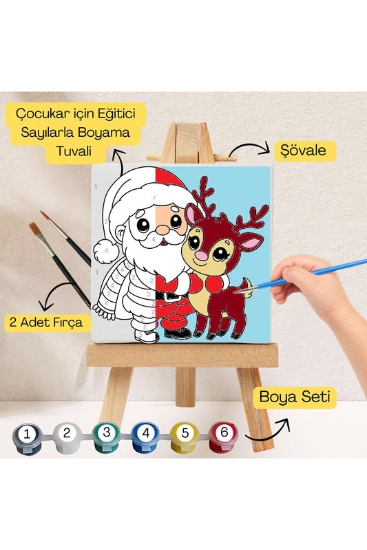 Çocuklar İçin Eğitici Sayılarla Boyama SetiNoelBaba Geyik20x20Tuval,Şövale,Boya&Fırça,Sanat ve Zeka  çocuklar için sayılarla boyama seti ürün görseli