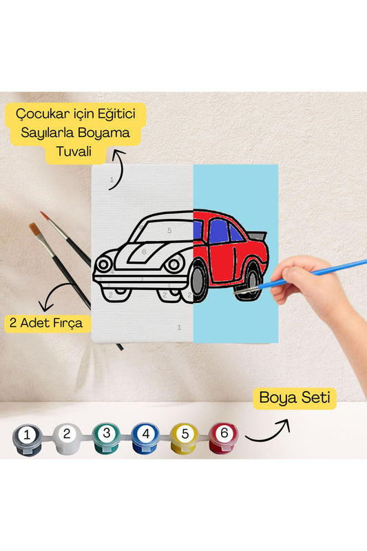 Çocuklar İçin Eğitici Sayılarla Boyama Seti Araba–20x20 Tuval,Boya&Fırça,Sanat ve Zeka,Şovalesiz 20X20 çocuklar için sayılarla boyama seti ürün görseli