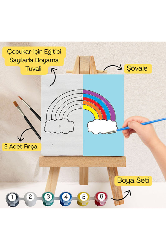 Çocuklar İçin Eğitici Sayılarla Boyama Seti Gökkuşağı–20x20 Tuval,Şövale,Boya&Fırça ,Sanat ve Zeka 20X20 çocuklar için sayılarla boyama seti ürün görseli