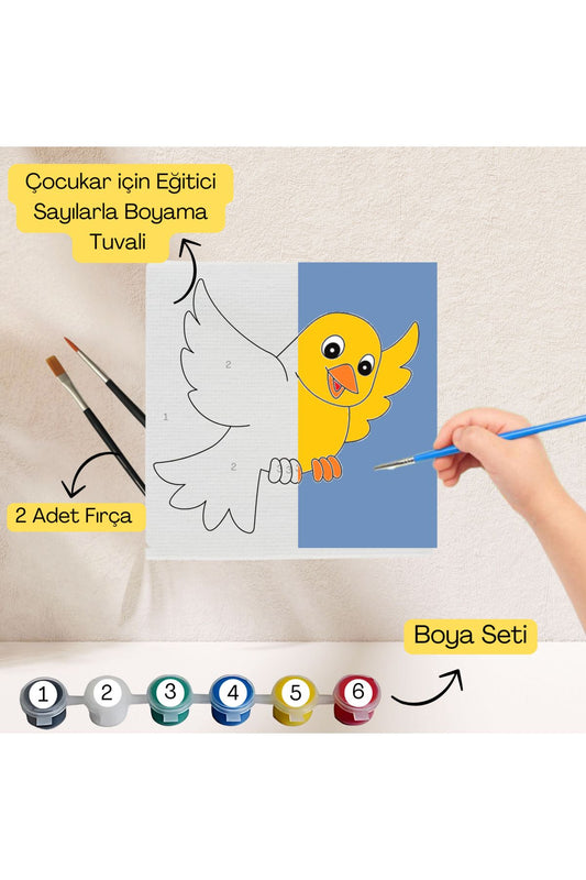Çocuklar İçin Eğitici Sayılarla Boyama Seti Kuş–20x20 Tuval,Boya&Fırça,Sanat ve Zeka,Şovalesiz 20X20 çocuklar için sayılarla boyama seti ürün görseli
