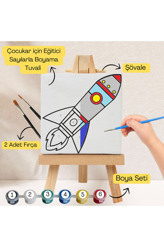 Çocuklar İçin Eğitici Sayılarla Boyama Seti Roket–20x20 Tuval,Şövale,Boya&Fırça ,Sanat ve Zeka 20X20 çocuklar için sayılarla boyama seti ürün görseli