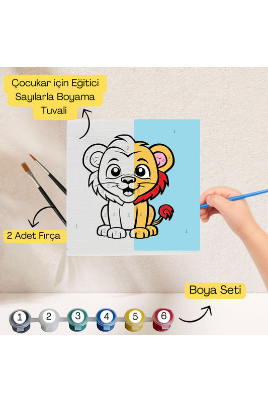 Çocuklar İçin Eğitici Sayılarla Boyama Seti Aslan–20x20 Tuval,Boya&Fırça,Sanat ve Zeka,Şovalesiz 20X20 çocuklar için sayılarla boyama seti ürün görseli